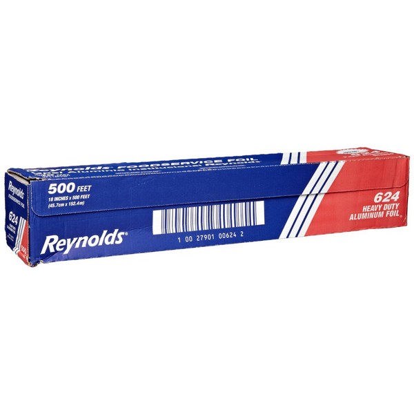 Reynolds 624 Heavy Duty Aluminum Foil Roll, 18" Width x 500' Length, Silver, 1-Roll Per Case