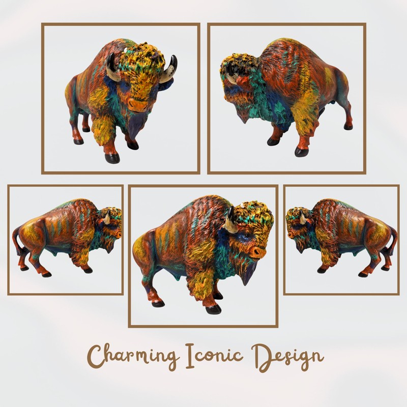 AMAJY Rustic Colorful Resin Bison Figurine – Majestic American Bison