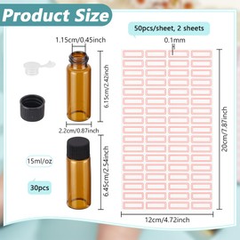 NBEADS 30 Pcs Amber Glass Bottle, Amber Glass Bottle Small Oil Vial Sample Bottles 15ml(0.51fl. oz) with Screw Caps for Essential Oils, Chemicals, Perfumes, Dark Goldenrod, 0.86x2.5Inch