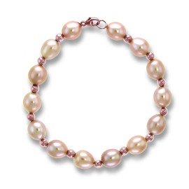 Pink Freshwater Cultured 8-8.5mm Pearl Bracelet with 4mm Gold Beads in 14K Rose Gold 7.5inches