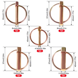 YIXISI 5 Pieces 4.5 / 6 / 8 / 10 / 11 mm Folding Pin Lynch Pin Round Folding Pin Steel Galvanised Folding Pin Safety Folding Connector for Boat, Trailer, Tractor, Trolley, Lawnmower