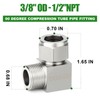 TAISHER 2PCS 304 Stainless Steel Square 90 Degree Compression Tube