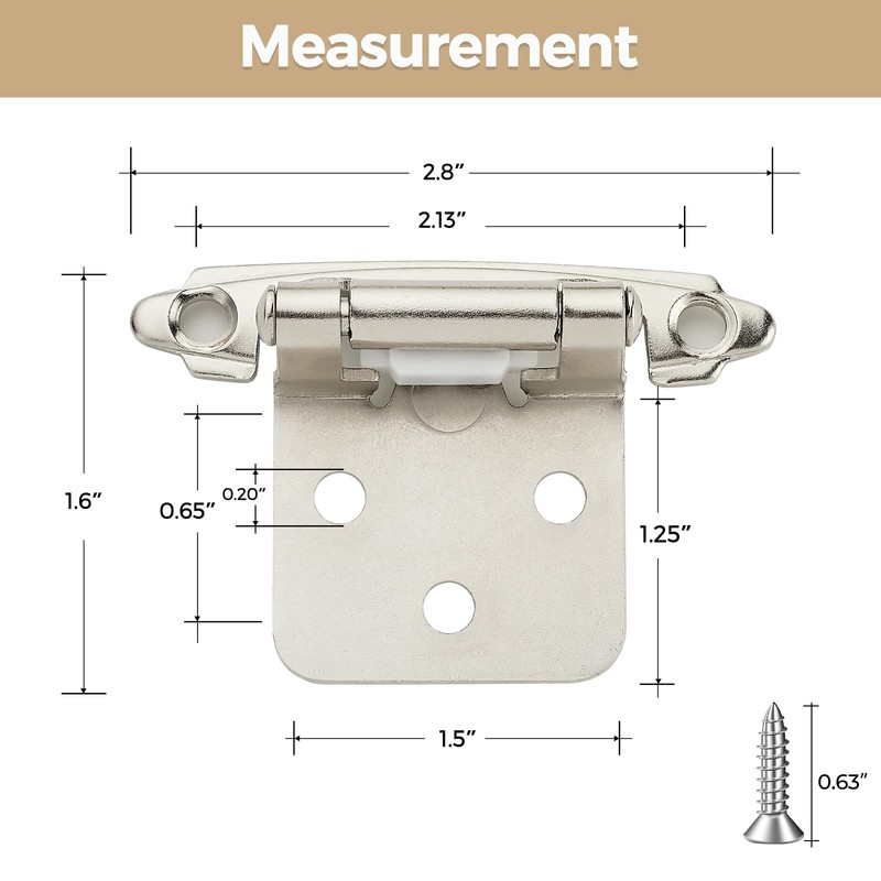 8 Pack 4 Pair Brushed Nickel Cabinet Hinges - 1/2