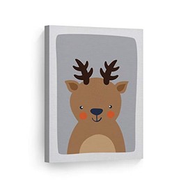Smile Art Design Cute Deer Blue Background Canvas Print Kids Room Decor Wall Art Baby Room Decor Kids Room Decor Nursery Decor Ready to Hang Made in The USA 22x15