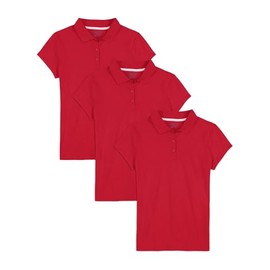 Approved School Wear ASW Girls' School Uniform Multipack Short Sleeve Soft Jersey Polo, Red/3-Pack