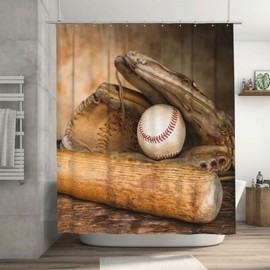 COOL estilo I Love Sport- Moda de béisbol personalizar Custom cuarto de baño cortina de ducha (tela de poliéster impermeable Anillos Incluidos, Colorido, 1