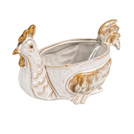 Creative Co-Op Stoneware Chicken Shaped Sponge Holder/Soap Dish with Reactive Glaze, White