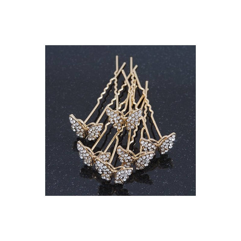 Bridal/Wedding/Prom/Party Set Of 6 Gold Plated Crystal 'Butterfly' Hair Pins