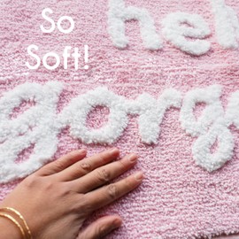 Evovee Hello Gorgeous Bath Mat Light Pink Blush Peach Coral Cute Bathroom Rugs for Girls You Look Good Beautiful Funny Shower Fun Bathroom Decor Non-Slip Washable Kids Women