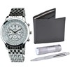 BELLOS Gift Box Men's Watch, Wallet, Torch Light, Pen, White,