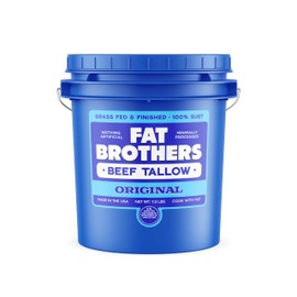 Fat Brothers Original Grass-Fed Beef Tallow, USA Made and Sourced, 100% Suet, 7.2 Lbs Pail, No Added Hormones or Antibiotics, For Cooking, Frying, Baking, Skincare, & More