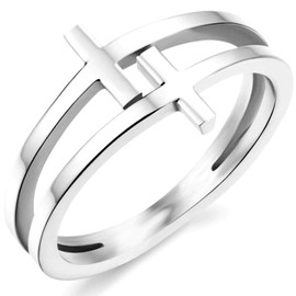 Jude Jewelers Women Stainless Steel Christian Cross Religious Promise Ring Love Hope Faith (Silver, 7)