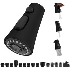 Kitchen Faucet Head Replacement, 3-Function Kitchen Sink Faucet Parts with 15 Adapters, Pull Down Faucet Sprayer Nozzle Compatible with Delta, Kohler, American Standard, Moen faucets, Matte Black