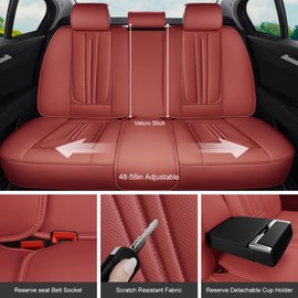 SCDOOCA Car Seat Covers Full Set Burgundy, Luxury Leather Car Seat Covers, Waterproof and Breathable Seat Covers, Universal Car Seat Protector Fit for Cars, Trucks, SUVs, Pick-ups (Wine Red, FullSet)