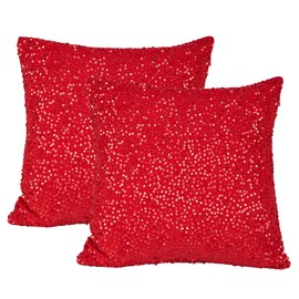 Pack of 2 Red Sequin Velvet Throw Pillow Covers 18x18 Inch