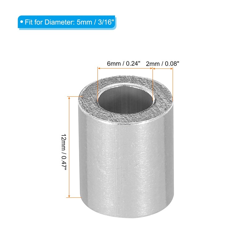 uxcell 3/16" 5mm Aluminum Crimping Loop Sleeve Single Round Ferrule