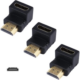 HDMI Right Angle Adapter, LSVTR 3-Pack Right Angle 90 Degree Gold Plated HDMI Male to Female Connector Support 4K 3D and HDR