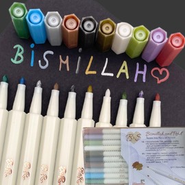 Bismillah and Read - 10 Metallic Marker Pens with Bright Colours, 1-2mm Writing Thickness