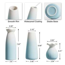 OERGKE Ceramic Vase of 3 Pcs, DIY Vase Set, Modern Boho Small vases for Flowers for Home Living Room Office Farmhouse Decor Dining Table Bedroom Table and Kitchen Shelf (Blue)