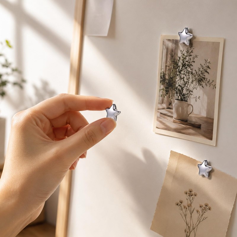 18pcs Star-Shaped Fridge Magnets, Fun Magnet for Kitchen Decor(Silver-Tone)