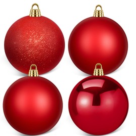 Weysat 4 Pcs Extra Large Christmas Balls Ornaments Oversized Outdoor Christmas Ornaments Big Xmas Tree Hanging Plastic Balls for Home Outside Lawn Yard Holiday Party Decorations(Red,12 Inch)