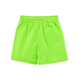 Spring&Gege Boys Nylon Shorts Quick Dry Lightweight Beach Sports Shorts Pull-On Elastic Waist Drawstring, Neon Green, Size 7-8 Years