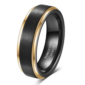 IMINI Minimalist Tungsten Carbide Ring 6mm for Men and Women High Polished Black Silver with Goldtone Trim Knuckle Statement Wedding Band Comfort Fit Birthday Dainty Jewelry (Black, US6=L 1/2)
