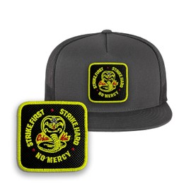 Forge Bros Cobra Kai Classic Trucker Hat – Embroidered Patch Movie Snapback Cap, Adjustable Fit, Mesh Back - Graphite Grey