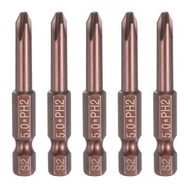 HARFINGTON 5pcs #2 Phillips Screwdriver Bit PH2 1/4" Hex Shank 2" (50mm) Long 0.2" Rod Magnetic Cross Head Drive Drill Bits S2 Steel Industrial Screw Driver Electric Power Tool, Brown