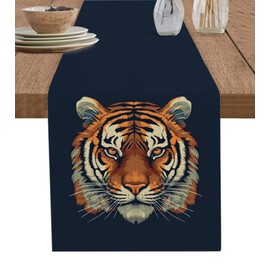 Table Runner, Cool Tiger Eyes and Ears Wild Life Cotton Linen Table Runners for Dinner, Party, Wedding, Catering Events, Holiday, Farmhouse, Dresser Scarves Decor 13x36 inch