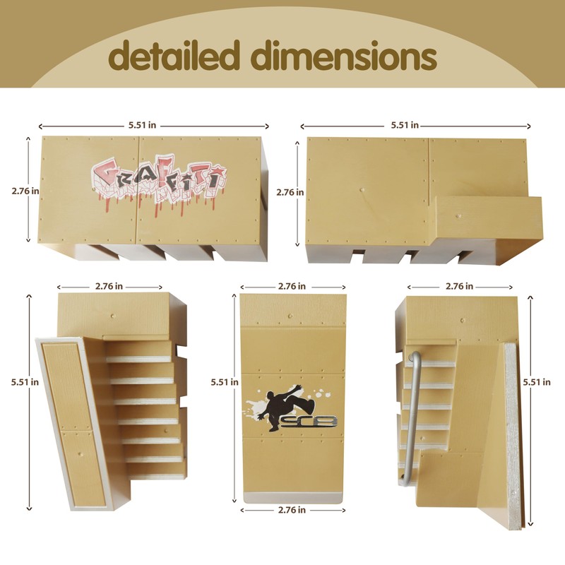 NJYW 8-in-1 Fingerboard Skate Park Kit with 3 Mini Fingerboards,
