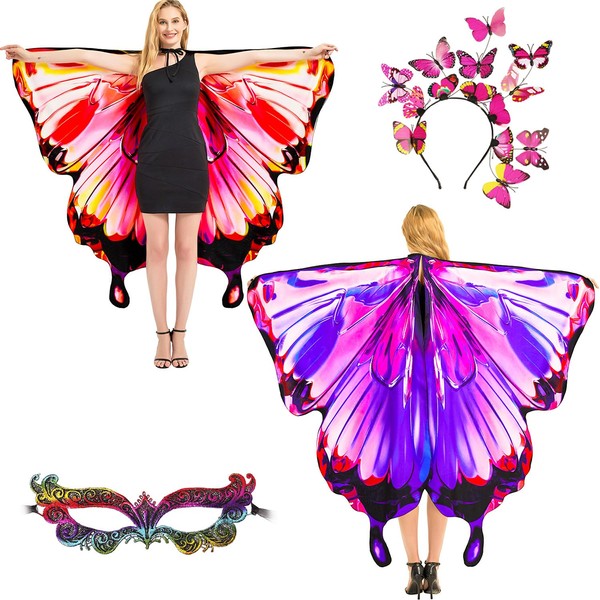 plainshe Butterfly Wings Double-Sided, Fairy Wings for Adults, Halloween Costumes for Women, 3PCS Butterfly Cape Set (Double-Sided 5)