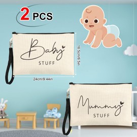 2 Pcs Mum to Be Gifts, New Mum Gifts, Baby Shower Gifts for Mum, White Cosmetic Bags Canvas Pouch Bags with Zipper for Pregnant Women New Mom Gifts