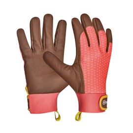 Gebol Lonicera | 1 Pair | Size M (Size 8) | Garden Gloves Made of Genuine Leather and Recycled Material | Velcro Fastener for Secure Hold | for Women | Pink, Brown