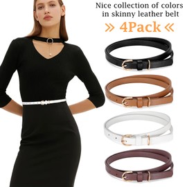 XZQTIVE 4Pack Skinny Leather Belt Women Thin Waist Belt Ladies Belt for Jeans Pants Dress with Gold Buckle 0.5” Width, Fits Waist Size 23"-26"(black+brown+beige+coffee)