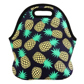 Violet Mist Neoprene Pineapple Lunch Bag Fruit Insulated Waterproof Lunch Tote Bag Cartoon Reusable Lunch Box Containers Organizer Food Carrying Bento Lunch Handbag for men Women Work Gifts