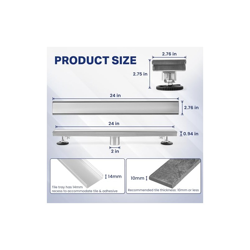 24-Inch Linear Shower Drain with Adjustable Cover & Hair Catcher