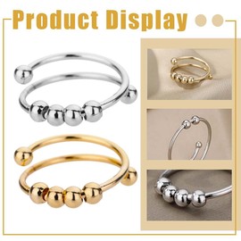 XENQITO 2 x Anxiety Ring, Anxiety Spinning Rings for Women, Women's Rings, Waterproof Women's Ring Made of Durable Stainless Steel, Adjustable Rings of Size, Adjustable for Stress Relief