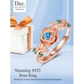 December Birthstone Jewellery Topaz Ring Sterling Silver Rose Rings for Women Rose Gold Flower Rings Adjustable Rose Ring Jewellery Gifts for Women