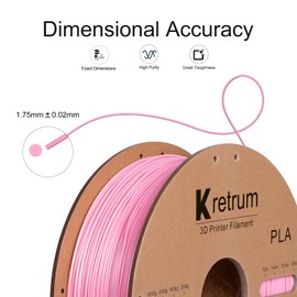 Kretrum PLA 3D Printing Filament 1.75 mm Dimensional Accuracy +/- 0.2 mm 1KG 2.2LBS Cardboard Spool Refills Suitable for Most FDM 3D Printer fits Bambu Creality FlashForge Anycubic ELEGOO etc. Pink