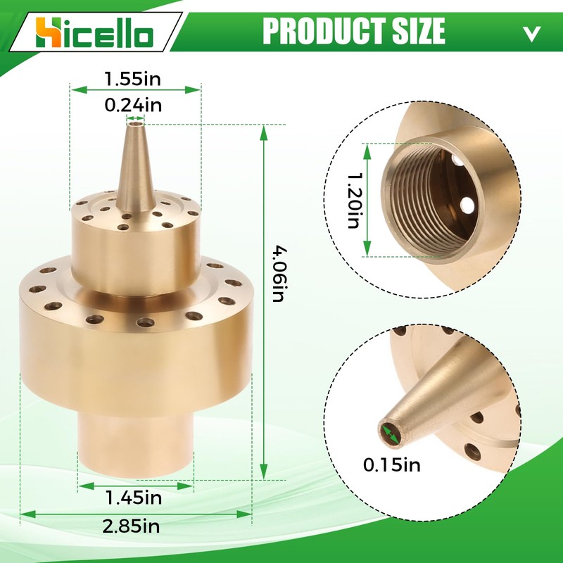 Hicello 1" (G1/DN25) Brass Fountain Nozzle – Spray Height 1.5M,