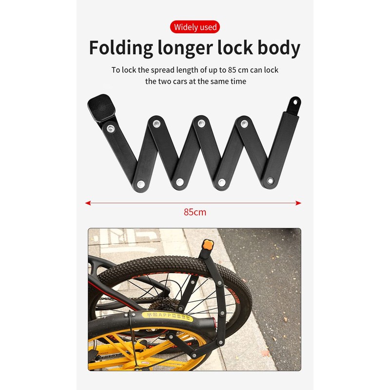 Foldable Bike Password Lock, 4-Digit Combination Folding Chain Lock with