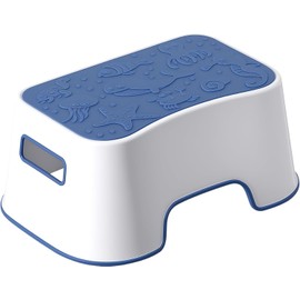 A+KCEYON Step Stool for Kids, Cute Sea Animals Design and Anti-Slip Kids Step Stool with Recessed Handles, Portable Footstool for Kitchen, Bathroom Sink and Toilet Potty Training (Blue)
