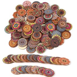 Alfykym 200pcs Vintage Round Wooden Buttons Vintage Flower Painting Wooden Craft Buttons 2 Holes Mixed Random Flower Painting Buttons for DIY Sewing Craft Decorative