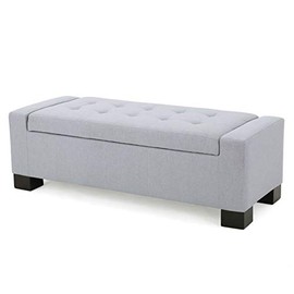 Christopher Knight Home Guernsey Fabric Storage Ottoman, Light Grey