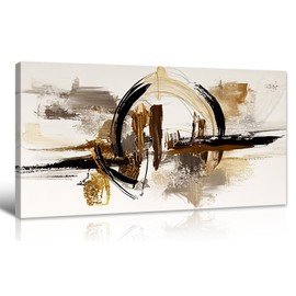 Large Abstract Wall Art for Living Room - Big Canvas Modern Art Framed Black and Gold Circle Abstract Picture for Home Office Decor Neutral Textured Artwork Painting Decorations 20" x 40"