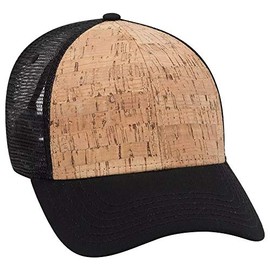 Ashen Fane Cork 6 Panel Low Profile Mesh Back Trucker Hat, Blk/Cork/Blk
