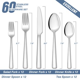 60 Piece Silverware Set For 12, Stainless Steel Flatware/Tableware Set Include Spoons/Forks/Knives, Yoehka Mirror Polished Cutlery Set For Home Kitchen Restaurant Hotel, Durable,Dishwasher Safe