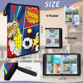 Card Binder Holder Organizer - Double Sided Holds 900 Pockets Trading/Gaming Cards, Portable Water-Resistant Storage Case for Collectors(Comic Explosion Cloud)