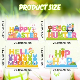 4Pcs Easter Decorations Wooden Table Centerpiece Happy Easter Table Decorations Bunny Colorful Egg Carrot Truck Tabletop Tiered Tray Decor for Home Office Party Decor Supplies
